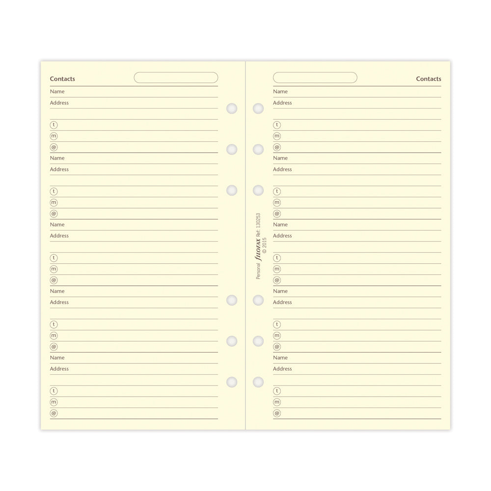 Filofax Personal Name/Address/Phone Refill - Cafe Supply