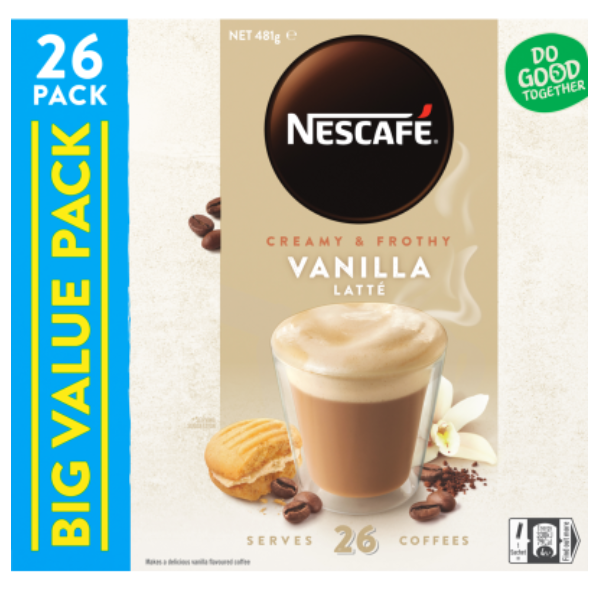 Nescafe Vanilla Latte Coffee Sachets Value Pack 26pk