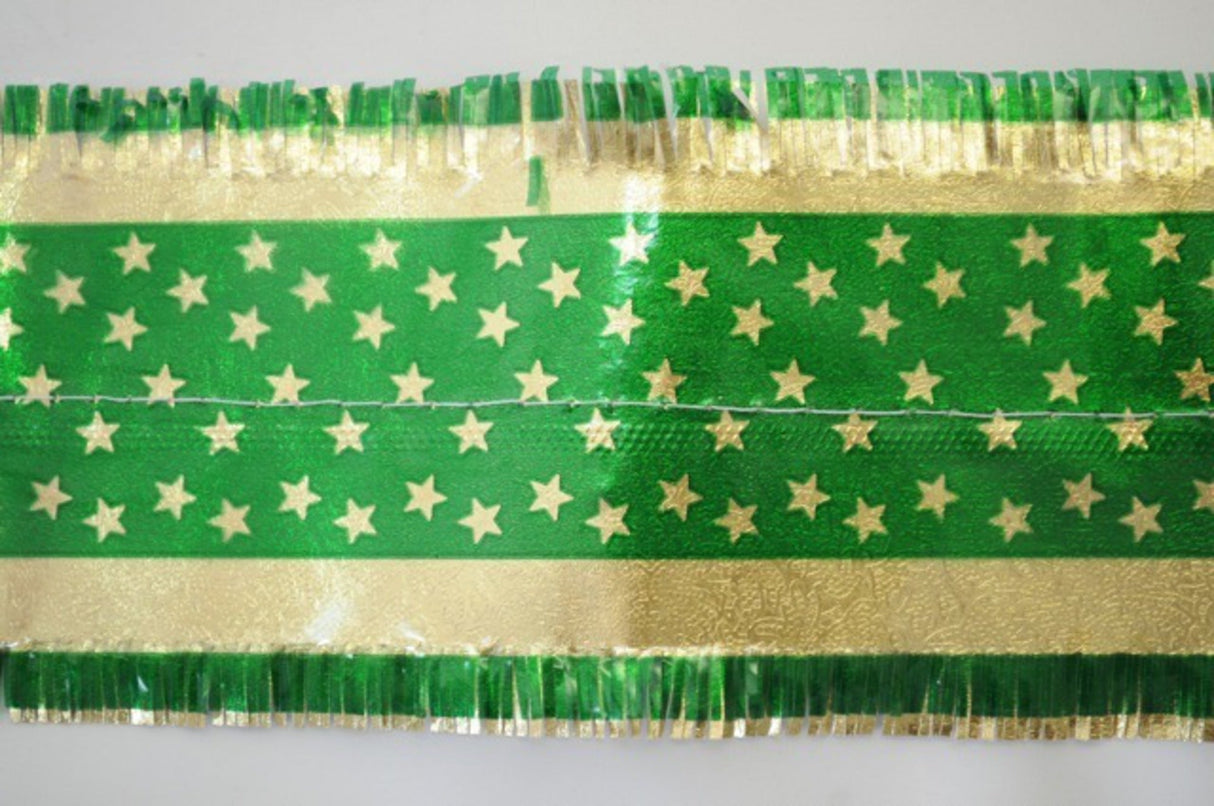 Star Pattern Band 76mm wide Gold on Green, 1 Metre