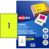 Avery Shipping Label L7167FY Flo Yellow Laser 199.6x289.1mm 1up 25 Sheets