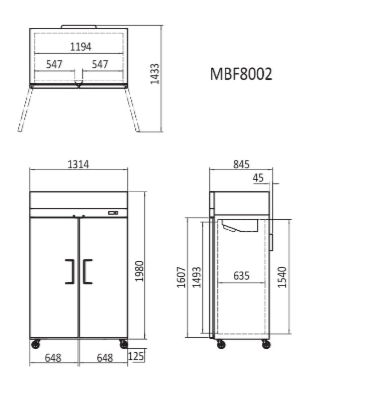 TOP MOUNTED 2 DOOR FREEZER 1314 MM MBF8002 - Cafe Supply