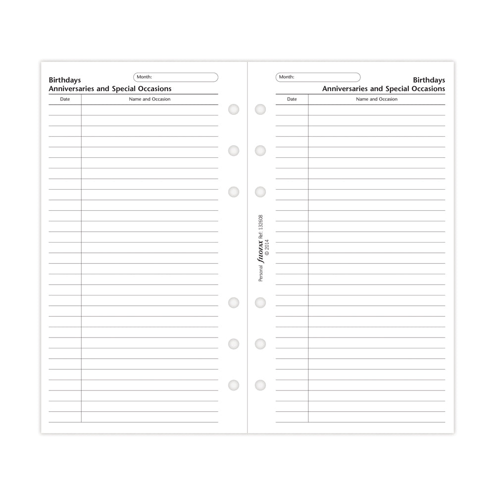 Filofax Personal Special Occasions Refill - Cafe Supply