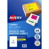 Avery Shipping Label L7167FY Flo Yellow Laser 199.6x289.1mm 1up 25 Sheets