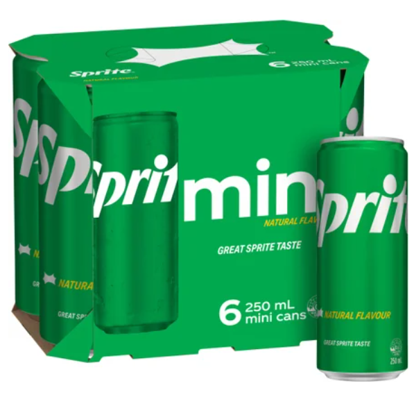 Sprite Natural Flavour Soft Drink Mini Cans 6 x 250ml