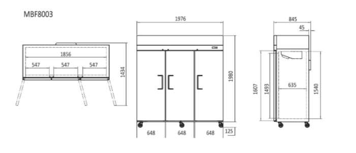 TOP MOUNTED 3 DOOR FREEZER 1976 MM MBF8003 - Cafe Supply