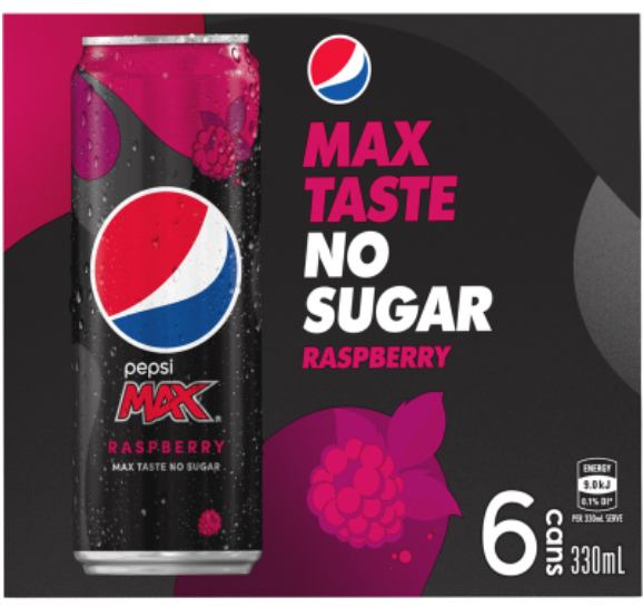 Pepsi Max Raspberry No Sugar Soft Drink Cans 6 x 330ml