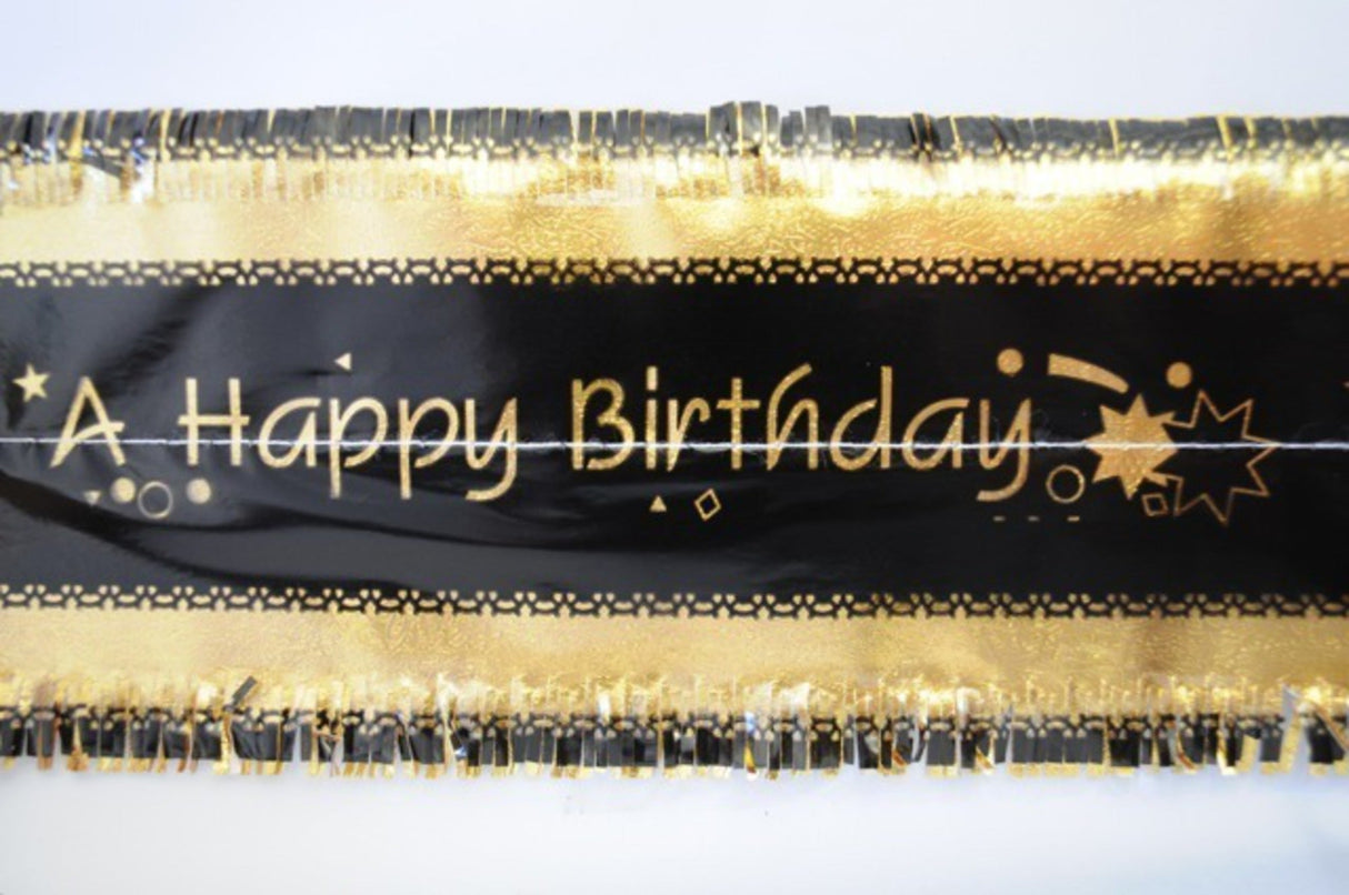 Happy Birthday Band 1m x 76mm wide Gold on Black