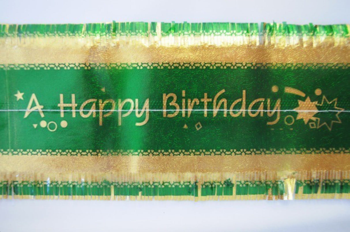 Happy Birthday Band 1m x 76mm wide Gold on Green