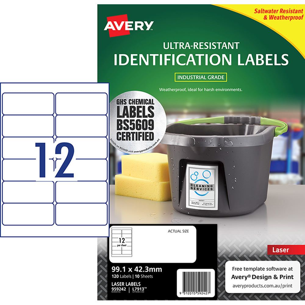 Avery Ultra Resistant Id Label L7913 White Laser 99.1x42.3mm 12up 10 Sheets - Cafe Supply