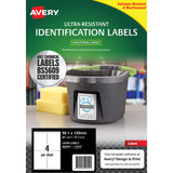 Avery Ultra Resistant ID Label L7915 White Laser 99.1x139mm 4up 10 Sheets - Cafe Supply