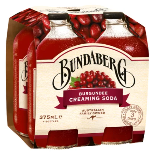 Bundaberg Burgundee Creaming Soda Bottles 4 x 375ml