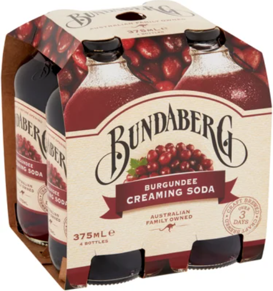 Bundaberg Burgundee Creaming Soda Bottles 4 x 375ml