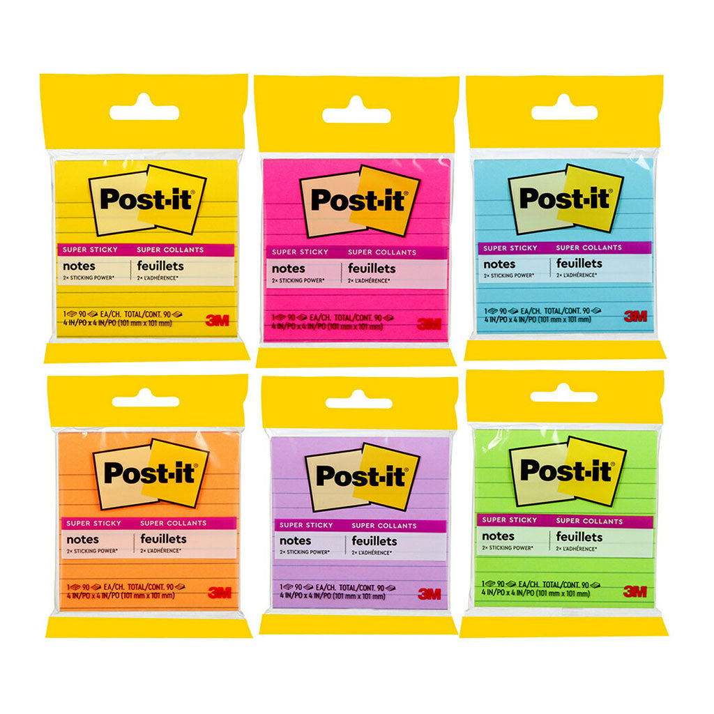 Post-it Super Sticky Lined Notes 4490-SSMX 101x101mm Assorted 90sh