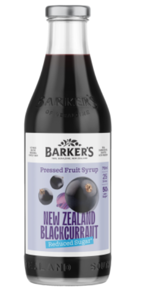 Barker's Reduced Sugar New Zealand Blackcurrant Pressed Fruit Syrup 710ml