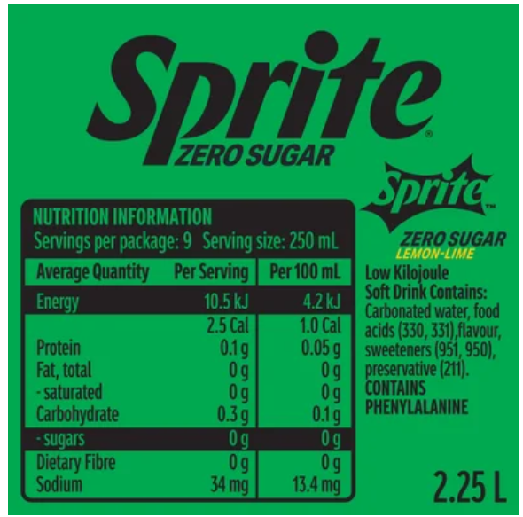 Sprite Zero Sugar Natural Flavour Soft Drink 2.25l