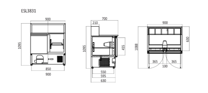 2 DOORS PIZZATABLE MARBLE TOP SALADETTE FRIDGE 900 MM ESL3831 - Cafe Supply