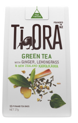 Ti Ora Green Tea With Ginger Lemongrass & New Zealand Kawakawa Pyramid Tea Bags 15pk