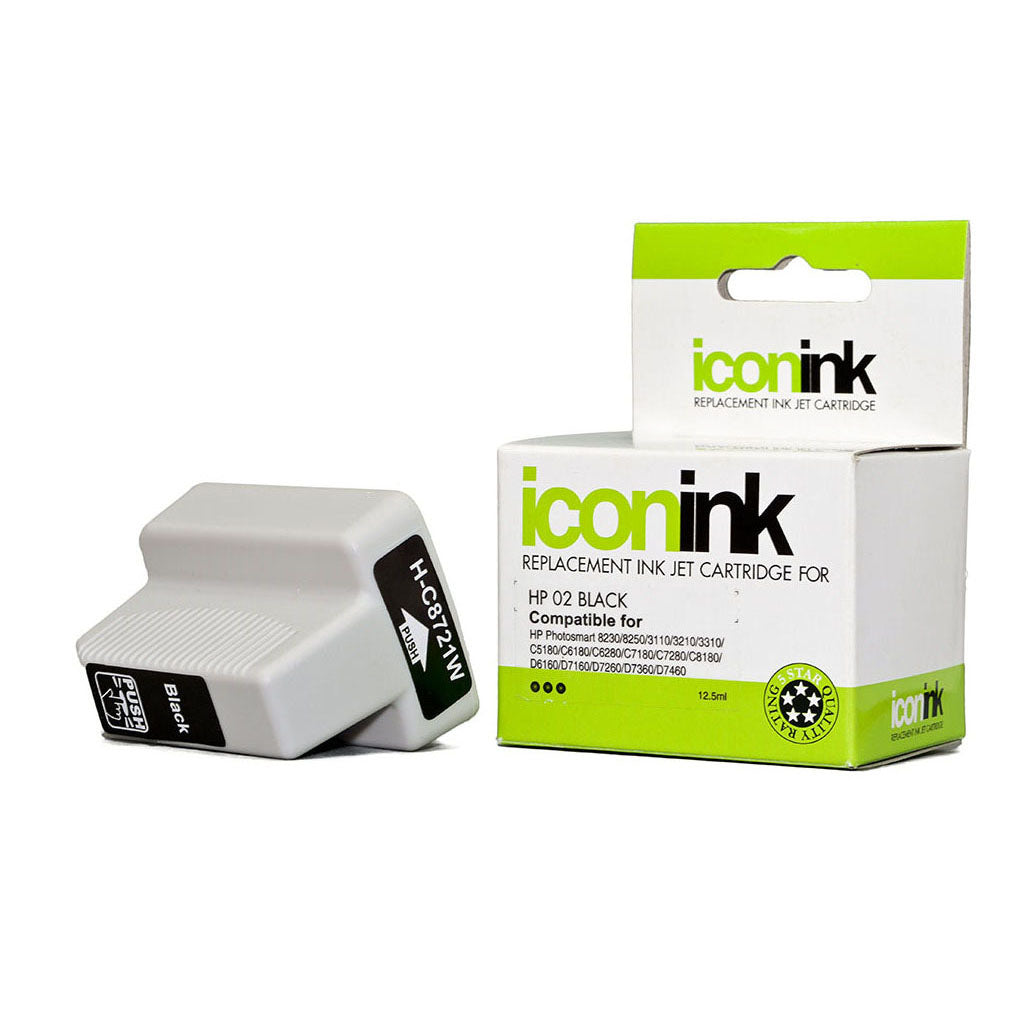 Icon Compatible HP 02 Black Ink Cartridge (C8721WA