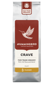 Hummingbird Crave Fair Trade Organic Fresh Plunger Grind Coffee 200g