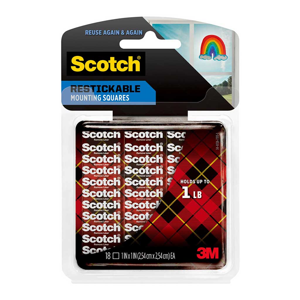 Scotch Restickable Mounting Tabs R100 25x25mm, Pack of 18