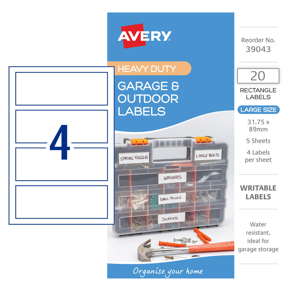 Avery Garage & Outdoor Labels 31x89mm 4up 5 Sheets - Cafe Supply