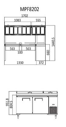 2 DOOR PIZZA PREP TABLE FRIDGE 1702 MM MPF8202 - Cafe Supply