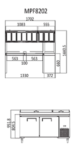 2 DOOR PIZZA PREP TABLE FRIDGE 1702 MM MPF8202 - Cafe Supply