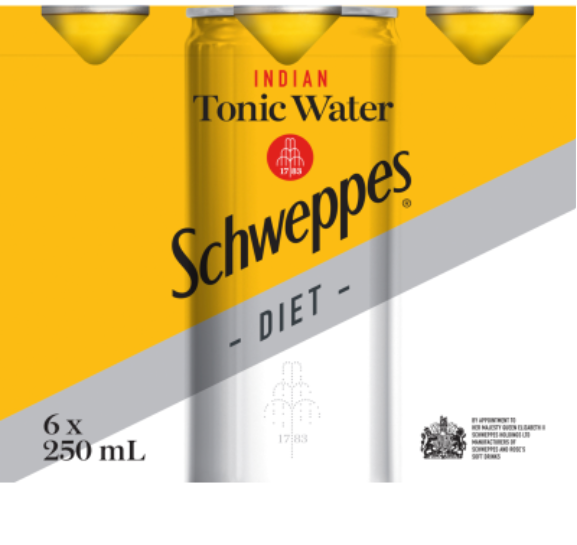 Schweppes Diet Indian Tonic Water Soft Drink Cans 6 x 250ml