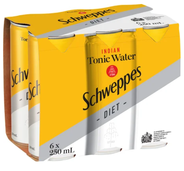 Schweppes Diet Indian Tonic Water Soft Drink Cans 6 x 250ml