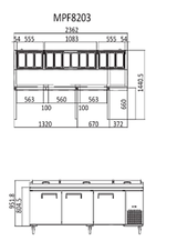 3 DOOR PIZZA PREP TABLE FRIDGE 2362 MM MPF8203 - Cafe Supply