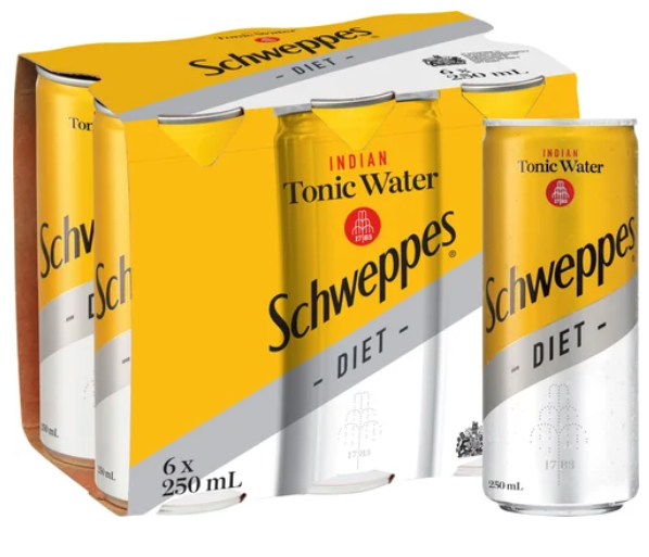 Schweppes Diet Indian Tonic Water Soft Drink Cans 6 x 250ml