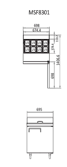 1 DOOR SANDWICH PREP TABLE FRIDGE 698 MM MSF8301 - Cafe Supply