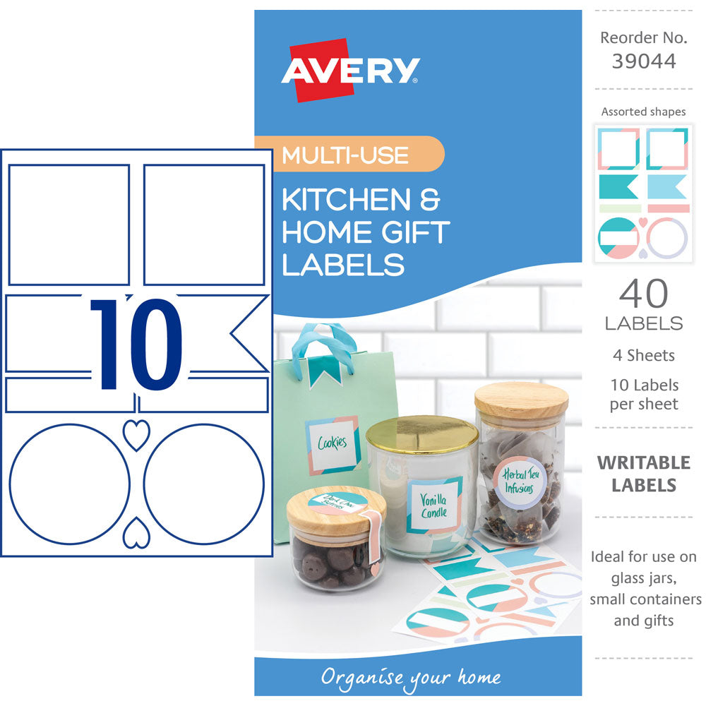 Avery Kitchen & Home Gift Labels Pastel Assorted 10up 4 Sheets - Cafe Supply