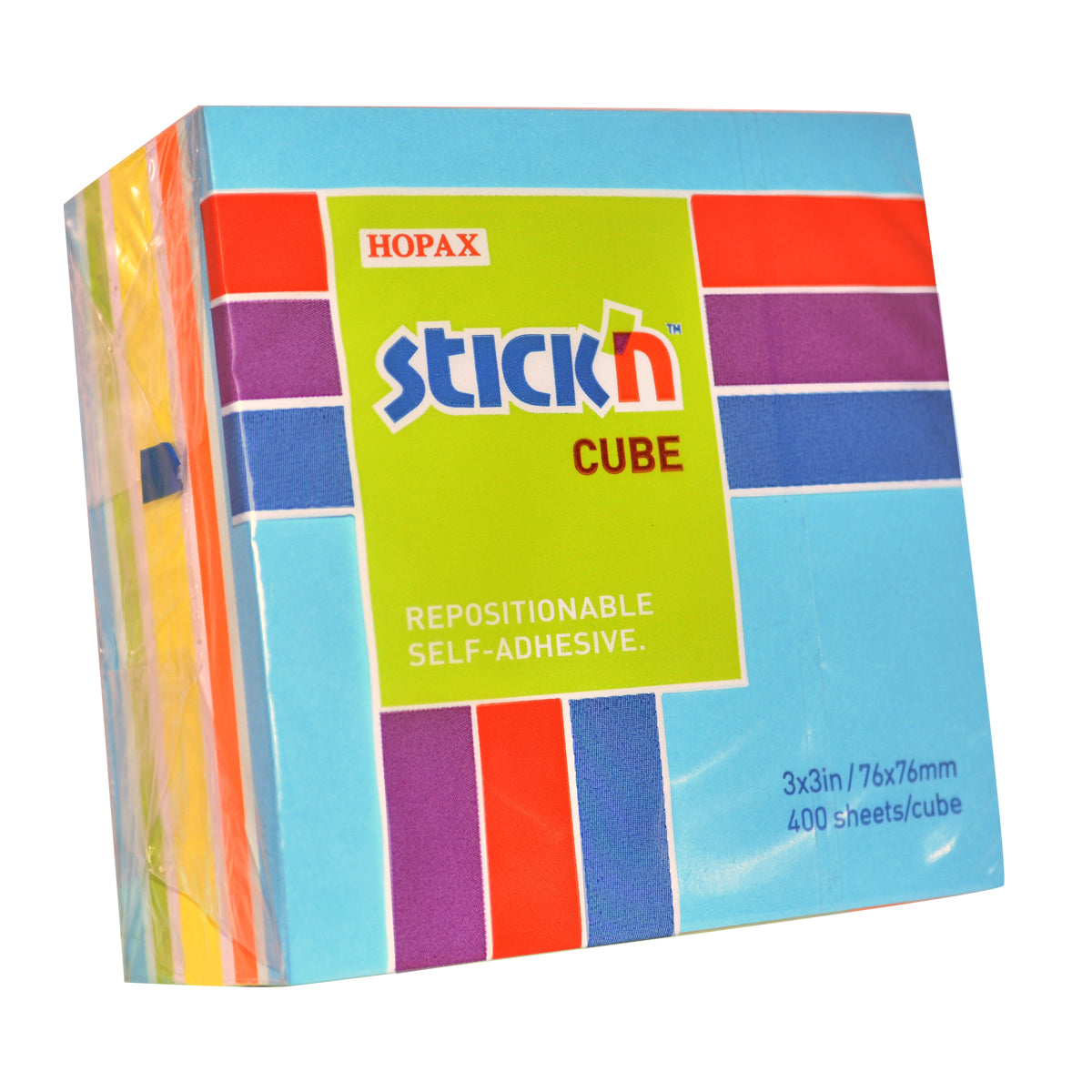 Stick'n Cube 76x76mm 400 sheets Blue & Assorted Brights