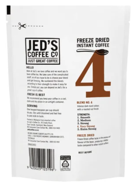 Jed's Coffee Co. #4 Very Strong Strength Instant Freeze Dried Coffee Refill 90g