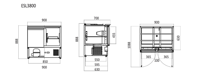 2 DOORS SLIDING LID SALADETTE FRIDGE SIZE 900 MM  ESL3800 - Cafe Supply