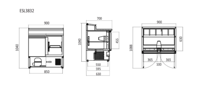 2 DOORS OPEN TOP SALADETTE FRIDGE W900 MM ESL3832 - Cafe Supply