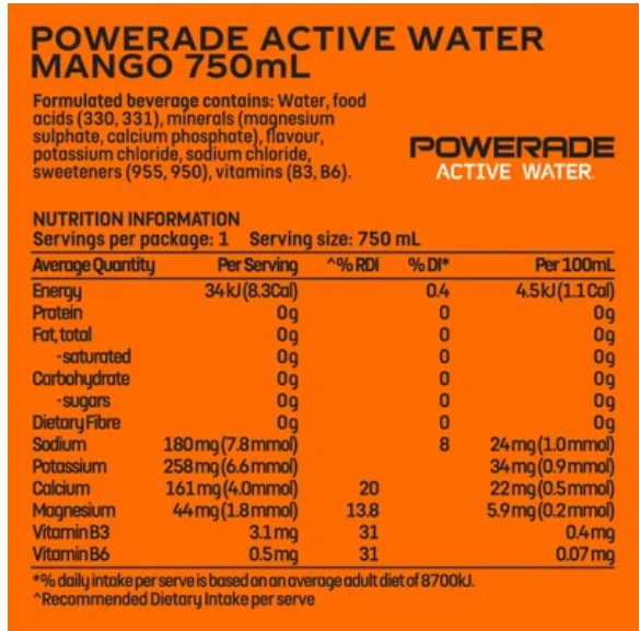 Powerade Mango Active Water 750ml