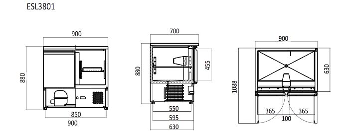 2 DOORS TABLE SALADETTE FRIDGE 900 MM ESL3801 - Cafe Supply