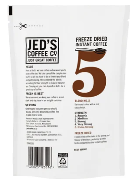 Jed's Coffee Co. #5 Extra Strong Strength Instant Freeze Dried Coffee Refill 90g