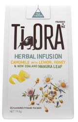 Ti Ora Herbal Infusion Camomile With Lemon Honey & New Zealand Manuka Leaf Pyramid Tea Bags 15pk