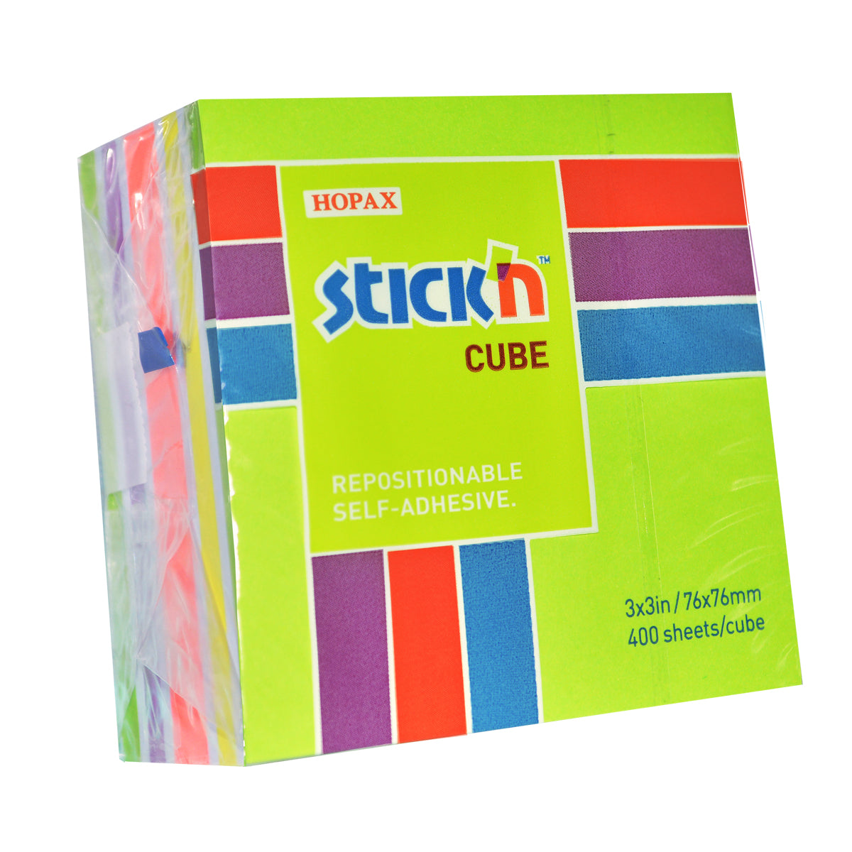 Stick'n Cube 76x76mm 400 sheets Lime & Assorted Neon