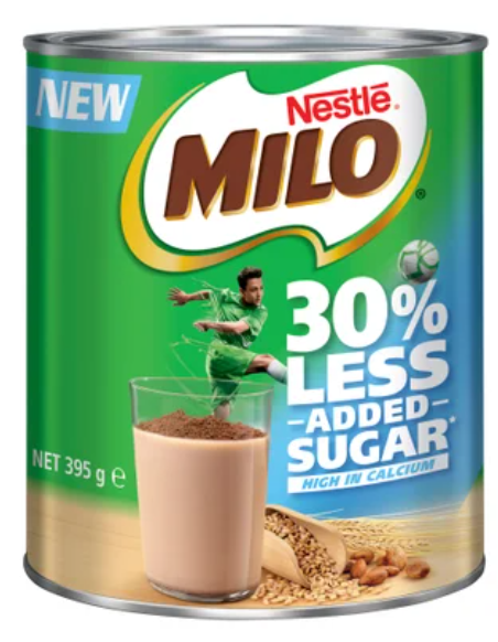 Nestle Milo 30% Less Added Sugar Chocolate Malt Powder Hot or Cold Drink Tin 395g