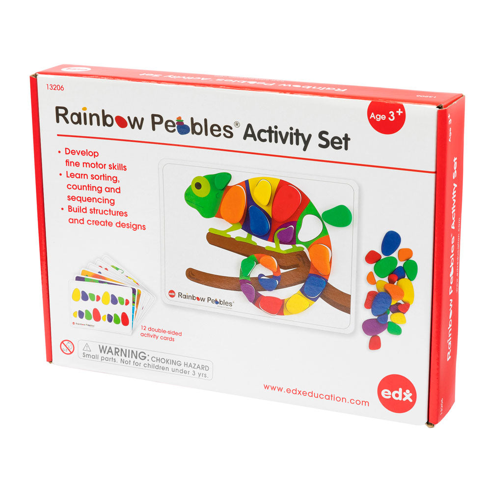 EDX Junior Rainbow Pebbles Activity Set 36 Pcs 8 Activity Cards 3 Shapes 6 Colours