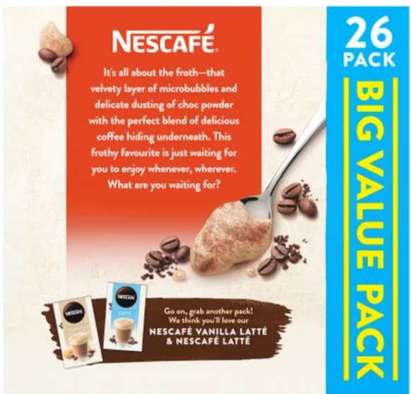 Nescafe Cappuccino Coffee Sachets Value Pack 26pk