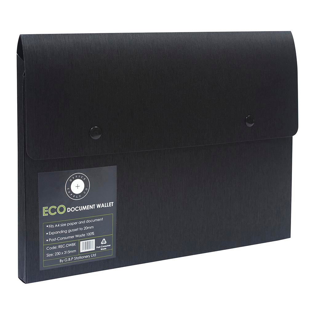 OSC Eco Document Wallet A4 Domed Closure Black