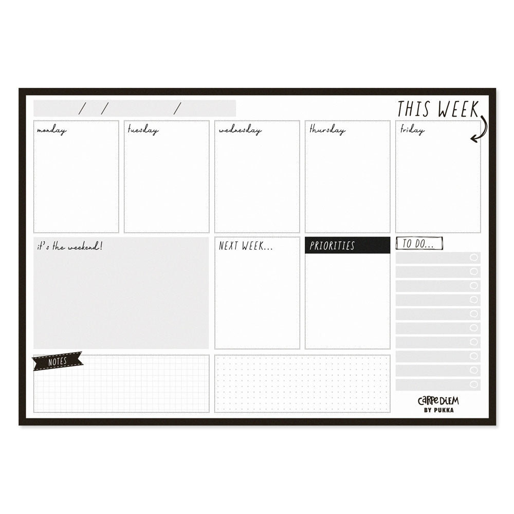 Pukka Carpe Diem Weekly Planner Pad Black