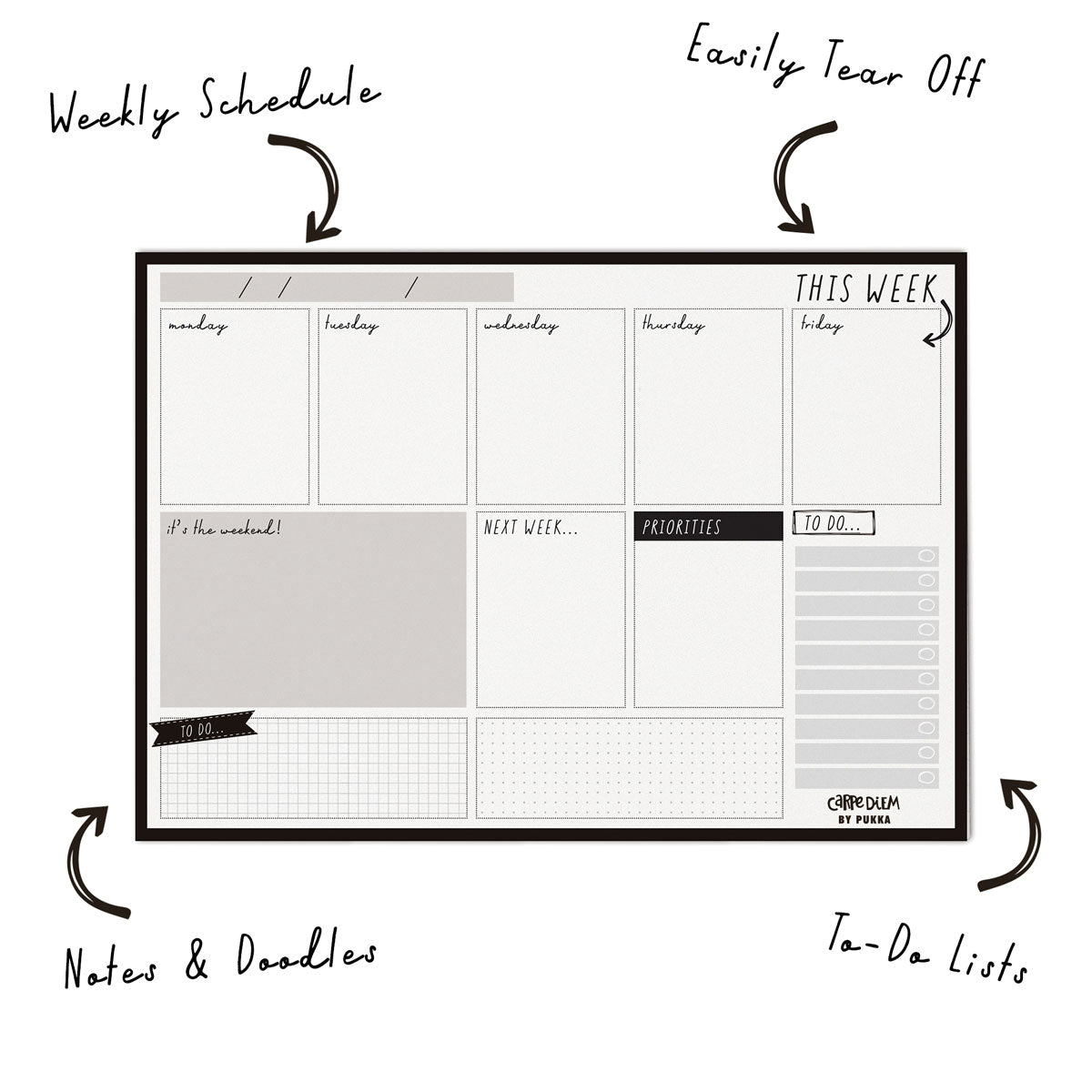 Pukka Carpe Diem Weekly Planner Pad Black