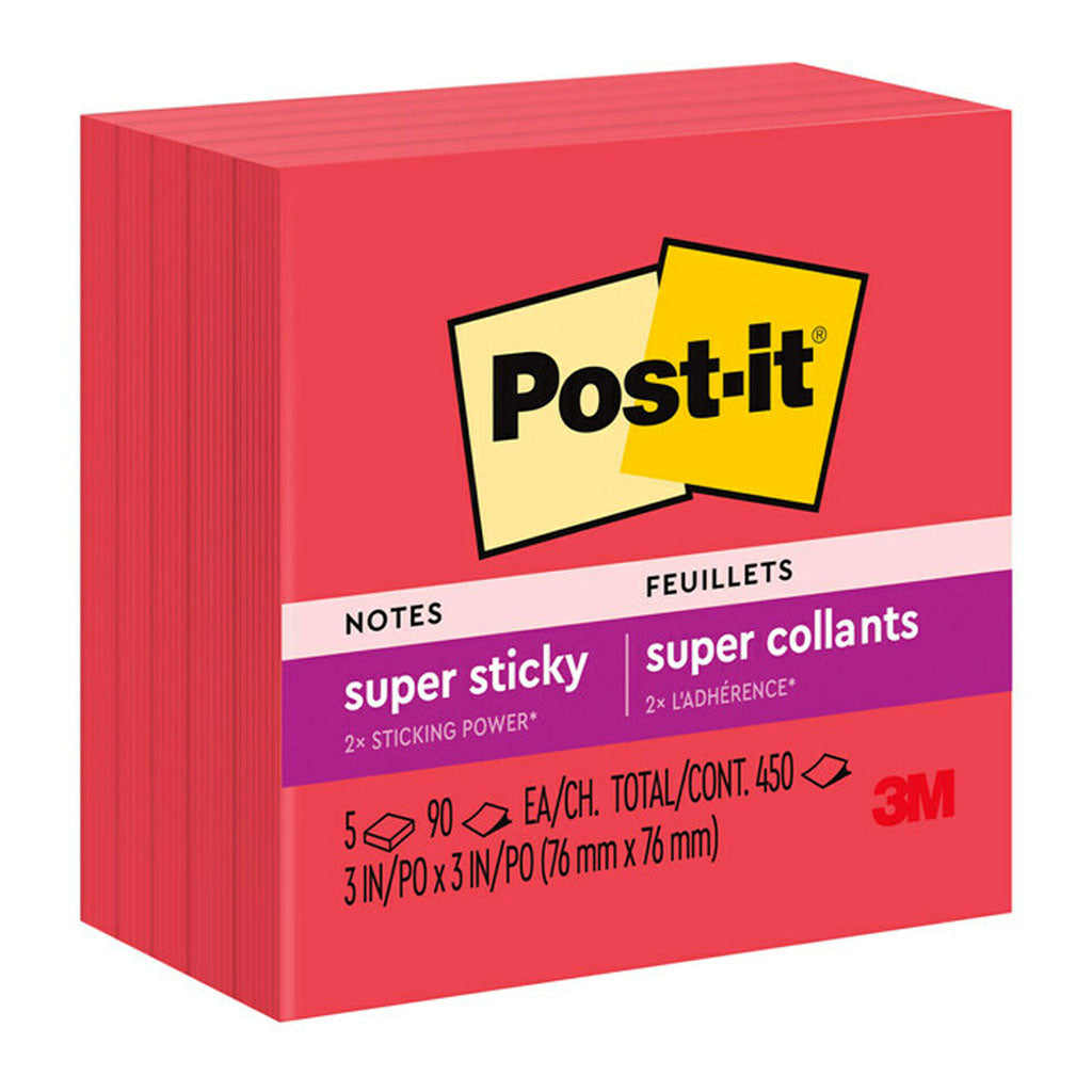 Post-it Super Sticky Notes 654-5SSRR 76x76mm Red, Pack of 5