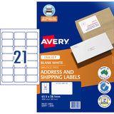 Avery Label J8160-50 Inkjet 21up 50 Sheets 63x38mm - Cafe Supply